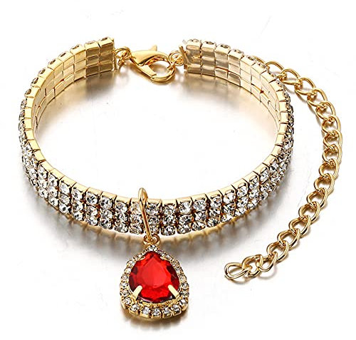 RayMinsino Hundehalsband, goldfarben mit Diamanten, glänzend, verstellbar, Kristall, Hochzeit, Katze, Hund, kleine und mittelgroße Haustiere, glitzernde Dekoration