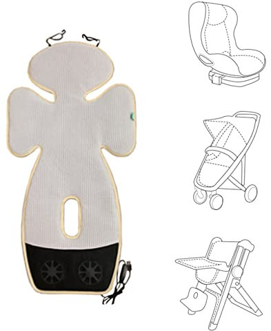 KUMADAI Universale Sitzauflage für Kinderwagen Buggy Babyschale Autositz hochstuhl, Atmungsaktiv Kühlung Baby Neugeboren Sitzkissen Kindersitzunterlage Ventilator Sitzeinglage,Beige,M