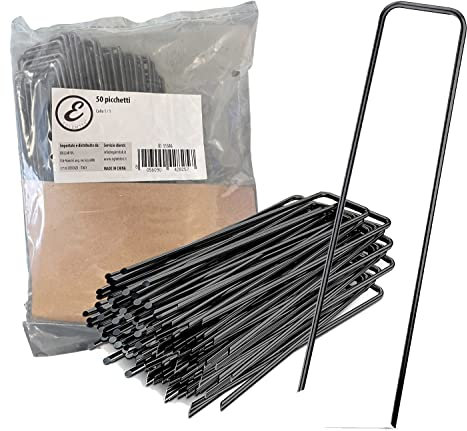 Picchetti In Robusto Acciaio Non Galvanizzato Per Fissaggio Telo Pacciamatura Recinzione Giardino Erba Sintetica Ancoraggio Prato Rete Lunghezza 150 mm, 25 mm di Larghezza, Ø 3 mm (50 Picchetti)