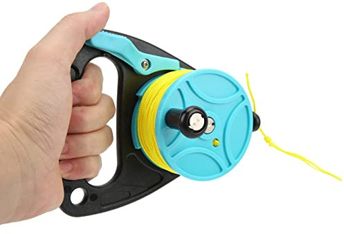 Bewinner Tragbare Tauchspule, 46 M / 150,9 Ft Scuba Dive Reel Kayak Anker mit Daumenstopper, für Unterwasser Taucher Wassersport(Himmelblaues Rad)