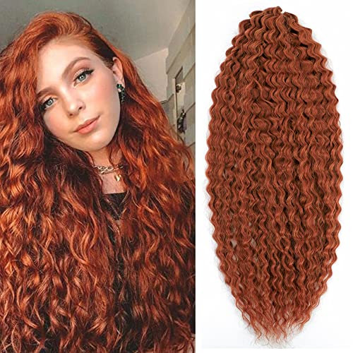 YEESHEDO 3 Packungen 22 Zoll Auburn Häkelzöpfe Haar, Haare häkeln lockig, Kupferrot Crochet Braids Hair Ocean Wave Crochet Hair Curly, Deep Wave Hair Haarverlängerungen für Frauen Mädchen