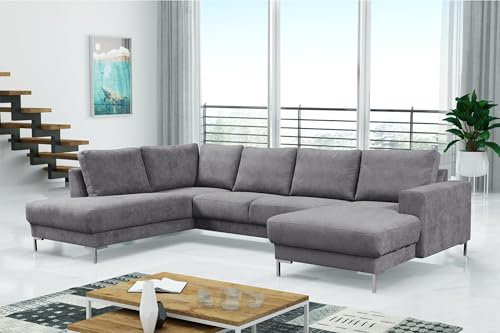 Kuechen-preisbombe Modernes Sofa Couch Ecksofa Eckcouch Wohnlandschaft hellgrau Silvio XXL II