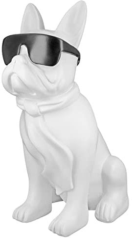 Casablanca Figur Skulptur Hund - Mops sitzend - weiß mit schwarzer Brille - Breite 29 cm