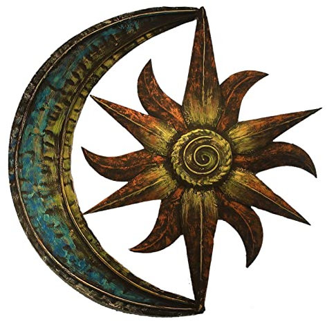 Metall-Sonne und Mond-Wand-Kunst-Dekoration, 3D-Metall-Sonne und Mond-Wandbehang-Dekoration für den Außenbereich, künstlerische Sonne und Mond mit Stern-Metall-Wandskulptur, für Hausgarten-Patio-Zaun-