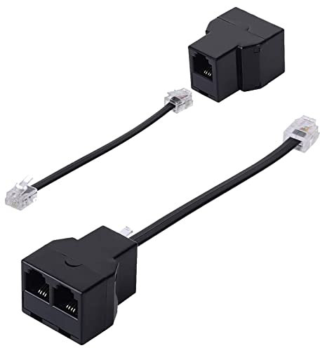 RJ11 Telephone Ethernet Adapter, Phone Splitter Modular Cable, 6P4C Male-2 Female Socket Extension Cable
