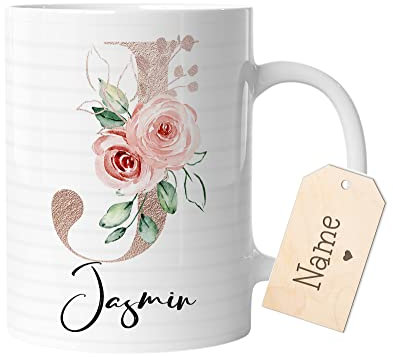 timalo® Coole Tasse mit Namen | Initialen | Personalisierte Kaffeetasse Geschenktasse zum Geburtstag Muttertag Geschenk für Frauen Kaffeebecher | mug-mono01-J