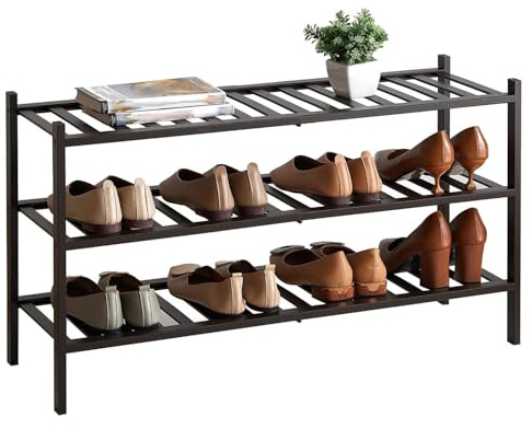 Furshus Langes Schuhregal, 3-stöckiges Bambus-Schuhregal, stapelbar, Schuhregal, Organizer, Schuhständer für Schrank, Eingang und Flur