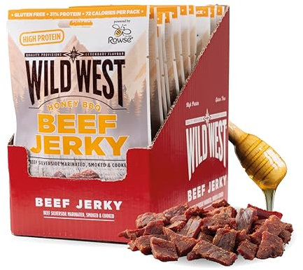 Wild West Beef Jerky, 16 x 60g Honey BBQ Rindfleisch, Beef Jerky high Protein Trockenfleisch, Protein Snack