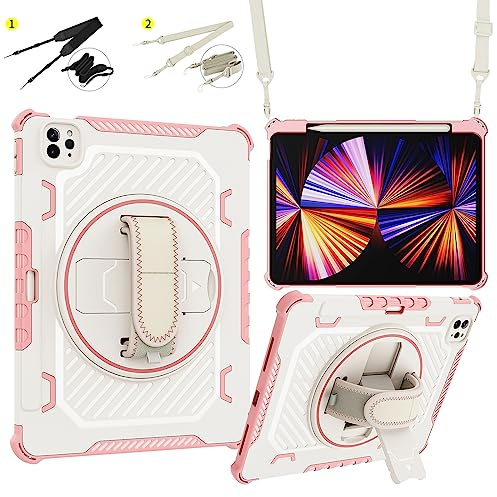 Junfire Schützhülle für iPad Air4/5.Generation,iPad Air 4/5 hülle mit 360 Grad Schwenkständer,Hand Träger für iPad 10,9 Zoll,Robust Heavy Duty Stoßfeste Schutzhülle mit iPad Air 4/5.Gen 10.9 Zoll