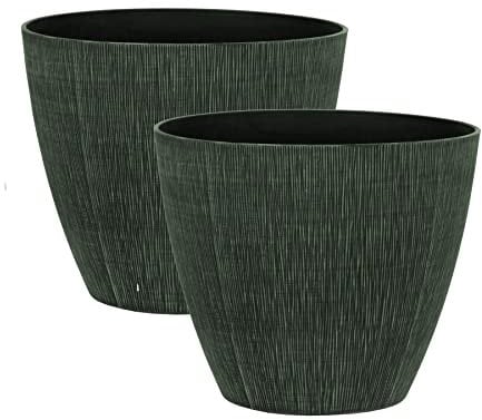 simpa Allure Textured Plastic Planters GREEN Set of 2 Pots - 33cm (H) x 38cm (Diameter)