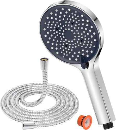 YEAUPE Soffione Doccia con Tubo 1.6m- Soffione doccia Anticalcare, con 6 tipi di getti, soffione doccia ad alta pressione, cromato