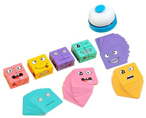 Sharplace Wooden Expressions Matching Block Puzzles Face Changing Cubes Expression Puzzle Building Blocks Birthday Xmas Gift Montessori Toys Educational Puzzles Toy Family Game for Kids Adults Friends