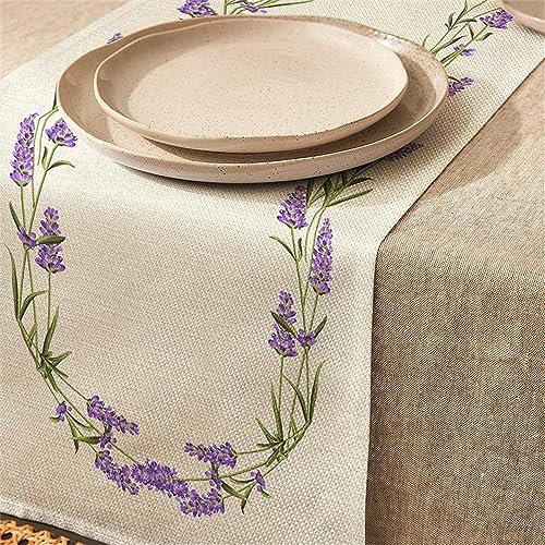 Modern Tischläufer Abwaschbar Fleckschutz, Tischläufer Leinenoptik, Tischläufer für Esszimmer Party Urlaub Dekoration,Als Garten-Tischdecke Outdoor für Esstisch (Lavendel,33 * 160cm)