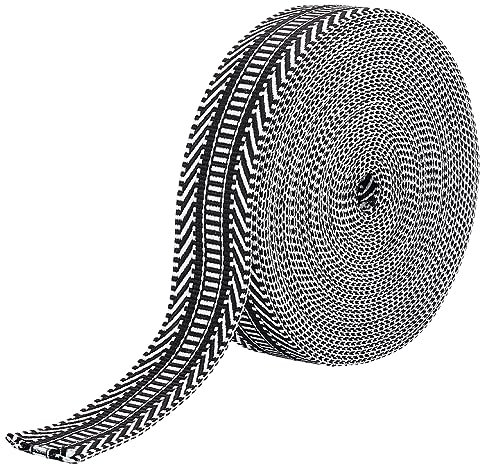 OLYCRAFT 10 Yards/9.1m Schwarzes Jacquard Polyester Gurtband 38mm - Canvas Streifenmuster Nylon Flaches Gurtband für Rucksäcke, Handtaschen, Kleidungsstücke und Zubehör