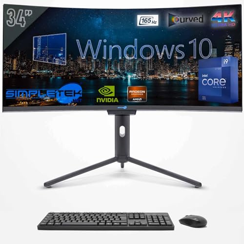 SIMPLETEK - PC ALL in ONE 34 4K Wide 165Hz Core i9 12° Gen | Windows 10 | 16GB RAM SSD 960GB | Dedizierte GPU GTX1650 4GB | Integrierte Webcam 5MP Gaming Computer WiFi6