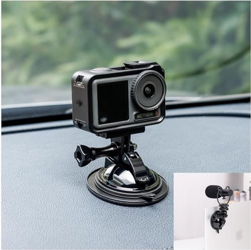 JJC Suction Cup Mount for GoPro Hero/DJI Osmo Action camera Car Dash Holder, for LED MIC and 1/4-20 Gear attach to laptops and more