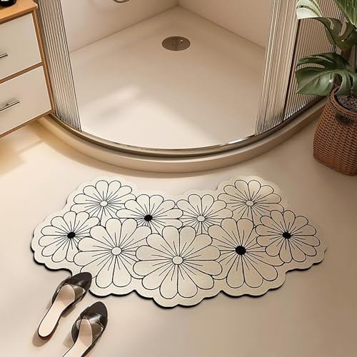 PRELGOSP Tapis De Bain Incurvé, Antidérapant Tapis de Douche Angle, Super Absorbant Diatomite Tapis de Douche en Forme D'éventail pour Sortie de Cabine Douche,D,40x75cm