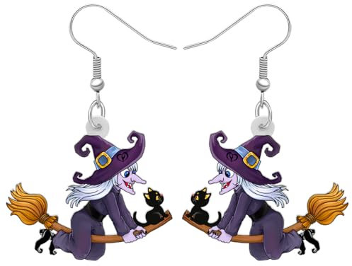 RAIDIN Acryl kreative süße Halloween Hexe Ohrringe für Damen Mädchen Hexenhut Zaubererhut baumeln Haken Ohrringe Punk-Schmuck Geschenke für Festival Dekoration (Schwarze Katze Ohrring)