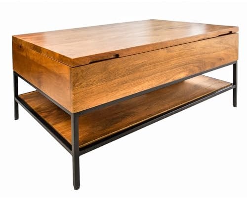 riess-ambiente.de Industrial Design Couchtisch Factory LIFTUP 80cm Mangoholz mit ausklappbarer Platte Wohnzimmertisch Holztisch höhenverstellbar
