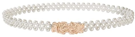 CHIC DIARY Cintura da donna con perle, elegante cintura di perle per abito da sposa, abito da sera, Fibbia oro rosa, Taglia unica