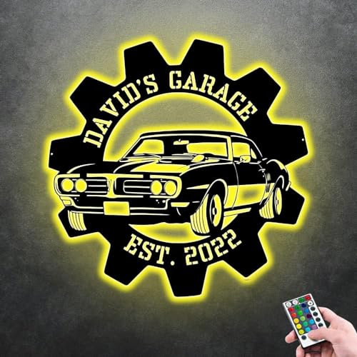 Custom Name Tool LED Light Personalized Garage Car Metal Sign Father's Day Wall Decor Wrench Toolbox Metal Sign Personalized Gift for Dad, Grandpa, Husband, Car Lover (Style-05)