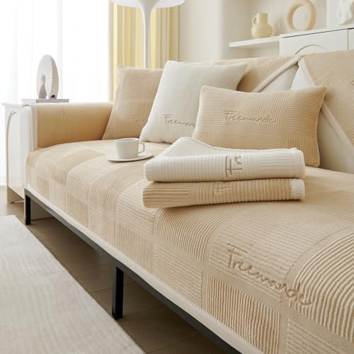 TOPCHANCES Sofa Überzug,2024 Neue Universelle rutschfeste Couch Überzug 1/2/3/4 Sitzer Für L Form Eckcouch Waschbar Sofabezug Hund Katze Kratzschut(Milchsamt Hellbraun,90×160cm 1PCS)