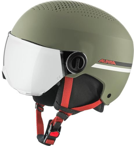 Alpina Kinder Zupo Visor Q-lite Skihelm, Olive-red matt, 48-52