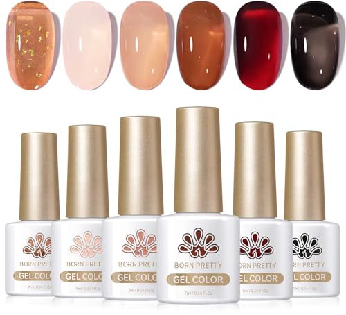 Born Pretty U V Nagellack Transparentes Milch-Gelee Nude Braun Burgund Schwarz - Gel Nagellack Kristall Transparent U V Lack Maniküre und Nagelkunst DIY zu Hause 6PCS