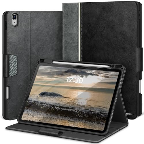 KingBlanc for iPad Air 11-inch Case (M3 2025 7th/M2 2024 6th) iPad Air 5th/4th Generation (2022/2020, 10.9) with Pencil Holder, Vegan Leather Stand Cover, Auto Sleep Wake, Viewing Angle, Black