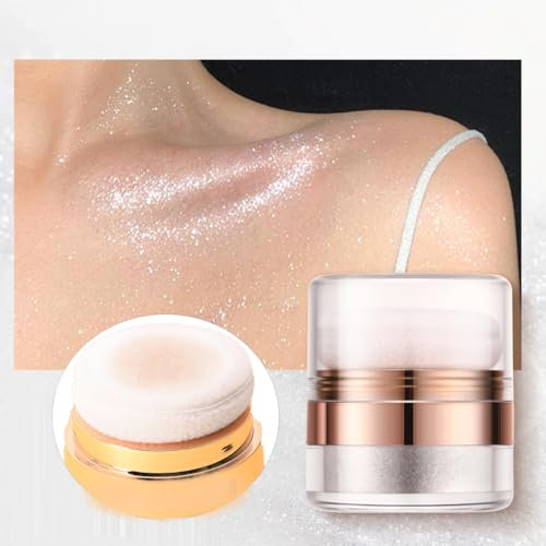 KARLOR Körper Highlighter Puder mit Applikator,Körper Schimmer Puder Gesicht Glitzer Glow Gesicht Highlighter Diamand Körper Illuminator Body Shimmer Powder mit Schwamm für Wange Beine(01#Silber)