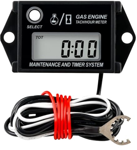 RileyFine Digitaler induktiver Drehzahlmesser-Betriebsstundenzähler, Rückruf der maximalen Drehzahl, Drehzahlanzeige für gasbetriebenen ZTR-Rasenmäher-Traktor