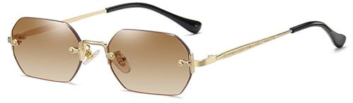 QVKUUT Rechteckig sonnenbrille rahmenlose sonnenbrille Mode Retro Rechteck Brille für Damen Herren (Gold/Braun, Braun)