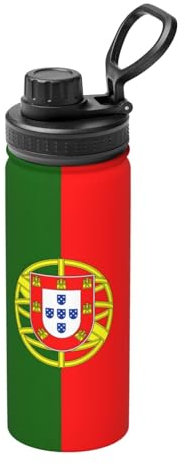 Portuguese Flag Print Vacuum Insulated Sports Water Bottle,18 Oz Stainless Steel Water Bottle for Gym Home Sports