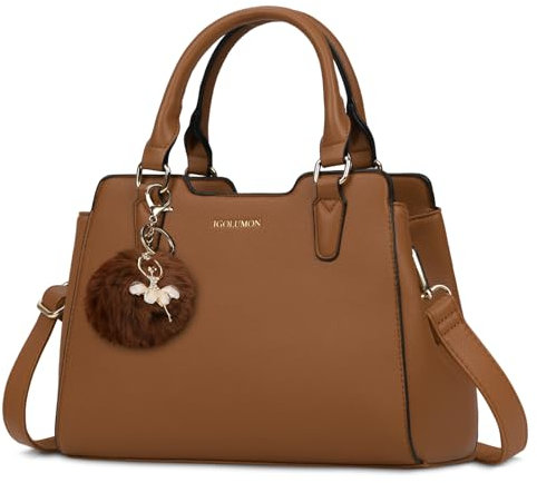 IGOLUMON Handtasche Damen Mittelgroß Tasche Leder Henkeltasche Damen-Henkeltaschen Tote Bag Handtaschen Taschen Schultertaschen Umhängetasche Schultertasche Damenhandtaschen Braun