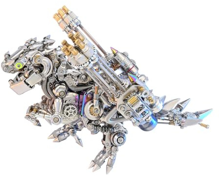 PizazzToy 3D Metall Puzzle Tier, 1350+ Stück DIY Mechanische Q Version Dinosaurier 3D Punk Puzzle Modellbausatz Erwachsene mit Werkzeug