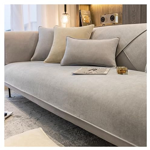 CJJZFO Sofa Überzug Weiche Chenille Sofabezug: Hund Katze Sofaschoner Anti Rutsch Vintage Couch Überzug für U Form L Form Sektionssofa für 1 2 3 4 Sitzer Sofa (Hellgrau, 110 * 180cm)