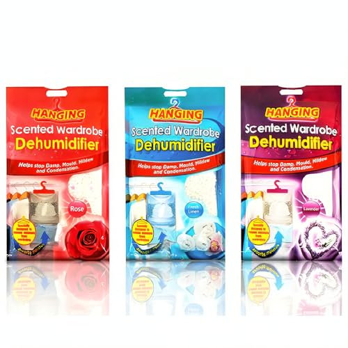 Scented Hanging Wardrobe Dehumidifiers -Disposable Moisture, Humidity & Damp Absorber for Home - Prevent Mould, Mildew & Condensation in Wardrobes, Cupboard & Caravan - Set of 3