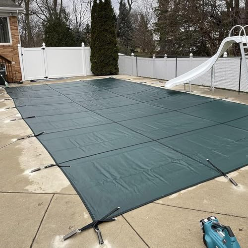 SAFWELAU Staubdichter Poolschutz Poolabdeckung Winter-Schwimmbad-Sicherheitsabdeckung für rechteckige/ovale/nierenförmige Pools, Grünes festes Netz(2m x 6m/6ft x 19ft)
