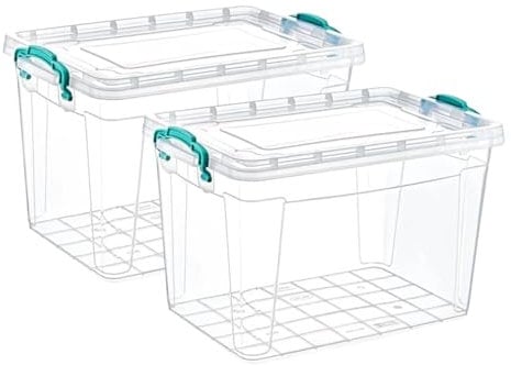 Best House| Plastic Storage Box with Clips & Lid | Size: 20L (L:43cm W:28cm H:27cm)| Set of 2| Rectangle |Stackable Clear Durable Multipurpose Office Home Kitchen Tools Versatile (MEDIUM Size)