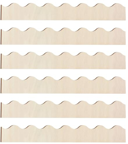 Threehoney 6 Stück unlackierte gewellte Holzleisten, 40 x 4 cm | Gewellte Zierleiste für Wandschrank, Regal, Fenster, Tür, unlackiertes Holz zum Bemalen