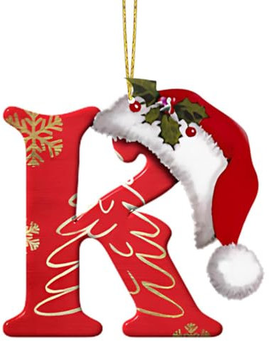 26 Letter Christmas Decorations, Personalized DIY Hat Letter Pendant for Tree, Xmas Alphabet Hanging Ornaments for Party Gifts (K)