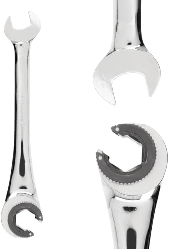 B2C Open End Wrench with Semi-Open Ratchet Combination Spanner Flare Nut Garage Workshop 8mm - 19mm Mechanic Home DIY (8mm)