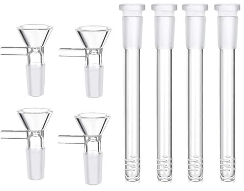 Bong en verre pour fumer - 14 mm - Filtre Tornado en verre recyclé - Avec 2 brosses de nettoyage - 4 pièces