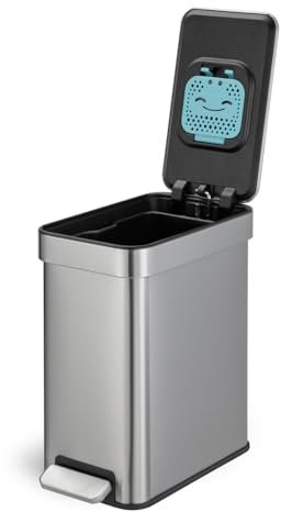 Home Zone Living Schlanker Mülleimer mit CleanAura-Geruchskontrolle, sanft schließender Deckel, klein und platzsparend, 10 Liter Fassungsvermögen, silberfarben