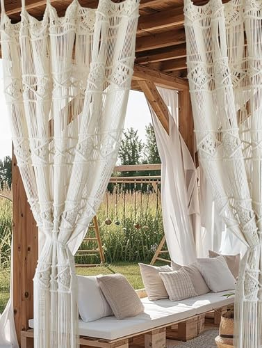 Macrame Curtain Handmade Woven Divider Doorway window Curtain 42W*75L | For Bedroom, Living Room, Window Details, Natural Fiber Texture, Handmade Woven Details