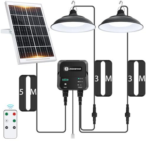 Aigostar-Lampada Solare da Esterno con Telecomando,Cavo da 11 M,Batteria di Capacità da 6000 mAh,Lampadario Solari con Corda di Trazione,IP65 Impermeabile per Interno/Esterno,Campeggio,2 lampade
