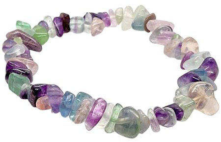 Steinfixx Edelstein Splitterarmband 18cm aus Regenbogenfluorit - Schutzstein gegen negative Energien – Mexiko - handgefertigt - elastisch - höchste Qualität - in Organzasäckchen