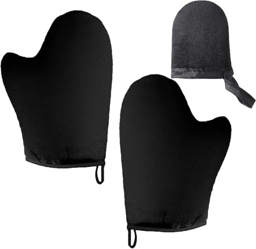 3 Stück Selbstbräuner Handschuh, Selbstbräuner Mitt Applikator -Mehrweg Bräunungslotion handschuhe Tanning Mitt für Spray, Lotions Streifenfreie Bräune, Self Tan Handschuh für Selbstbräuner (Schwarz)