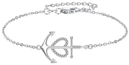 ANGSAU Anchor Bracelet Sterling Silver Faith Hope Charity Bracelets Heart Cross Anchor Jewelry Nautical Birthday Gifts for Women