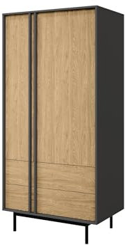 Mirjan24 Drehtürenschrank Agova 2D2S WK01 – Kleiderschrank mit 2 Türen, 2 Schubladen und einem Einlegeboden, Eleganter Garderobenschrank (Anthrazit/Geölte Eiche)